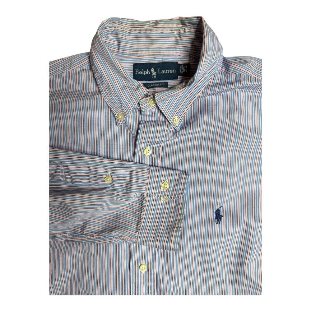Men's Ralph Lauren Classic Fit Button Down Blue Pinstripe Shirt 16 1/2 X 34/35